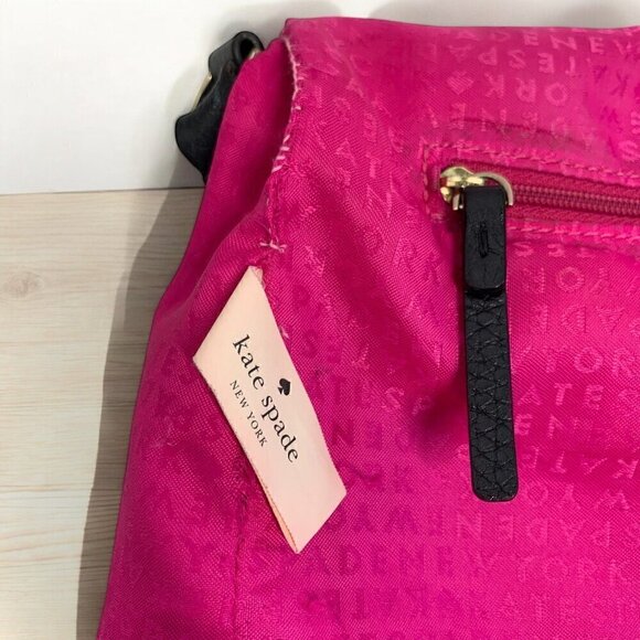 Kate Spade Black Leather hobo Shoulder Bag Pink Jacquard Lining WKRU3028 - Picture 6 of 16